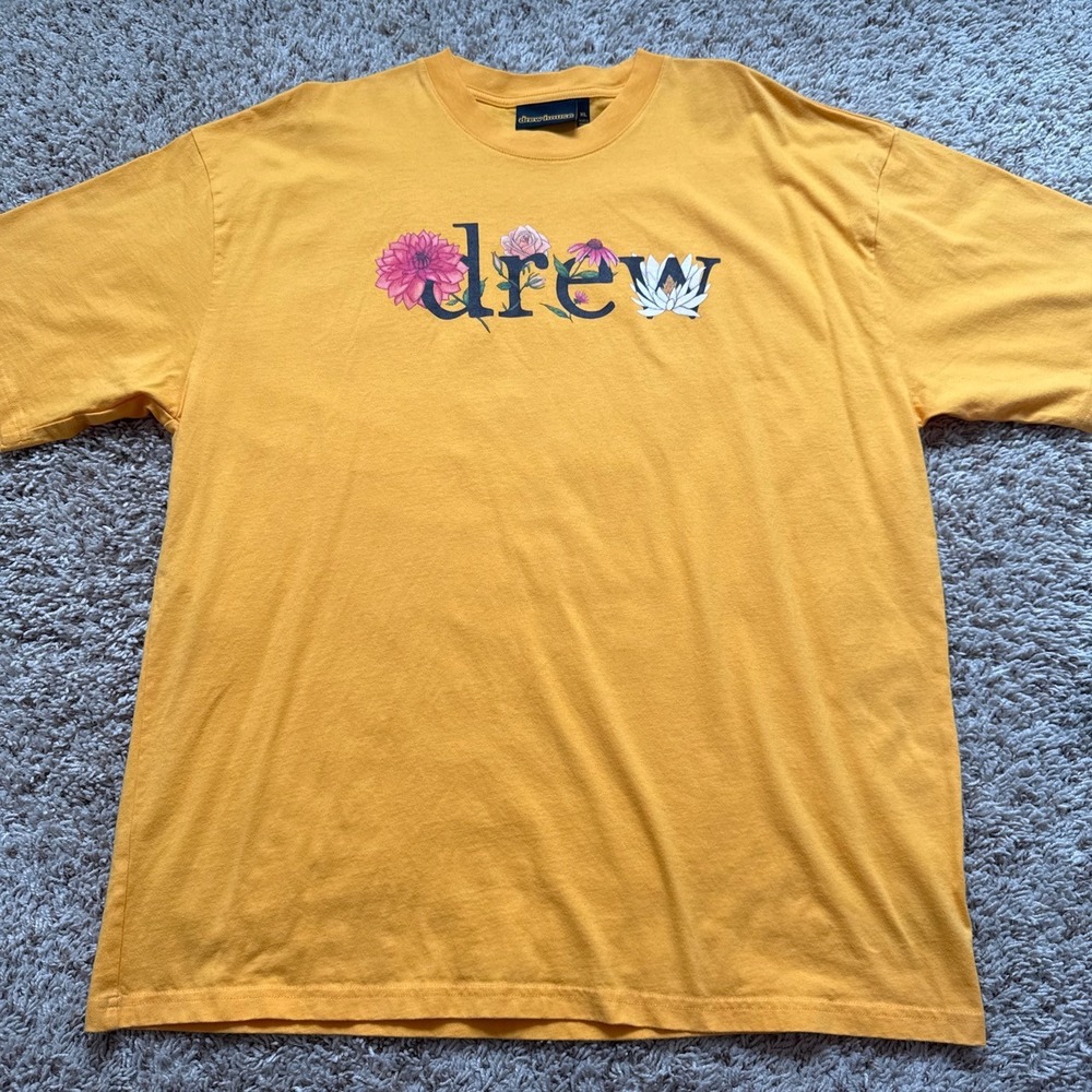 Drew House Secret Garden SS Tee Yellow Floral Logo Shirt XL